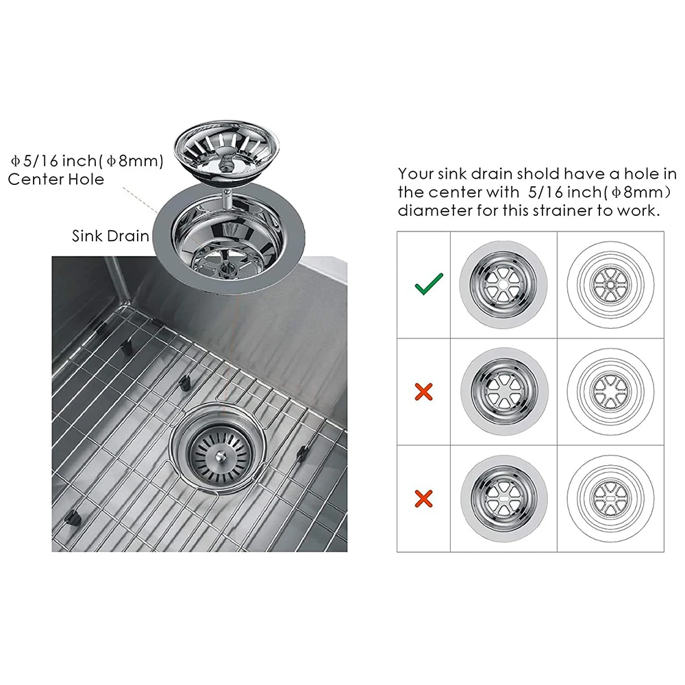 Kitchen Sink Filter Stainless Steel Hole Bathtub Drain Hair Catcher Stopper Sewer Strainer Basin Waste Plug No Clog Filter