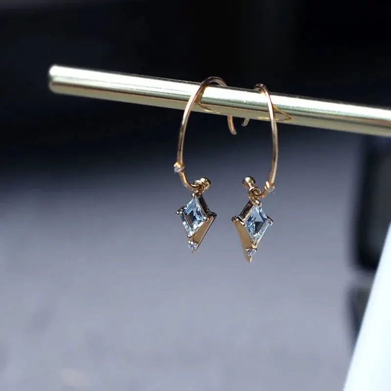 [Star Tears] Diamond Cut Natural Aquamarine Earrings S925 Sterling Silver |