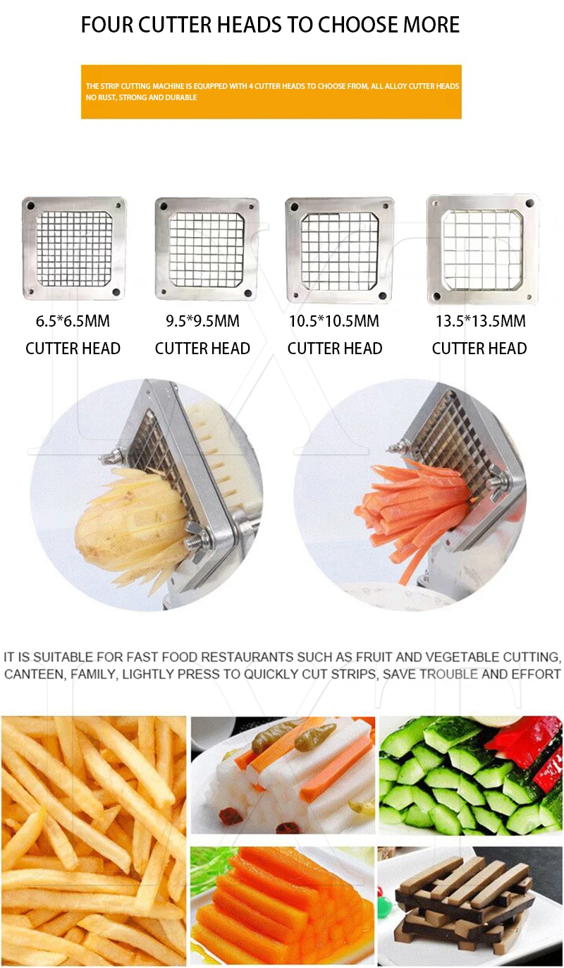 Description Picture 6 of itemCommercial Electric French Fries Machine Stainless Steel Kitchen Potato Carrot Strip Cutter Machine Vegetable Cutting Machine
