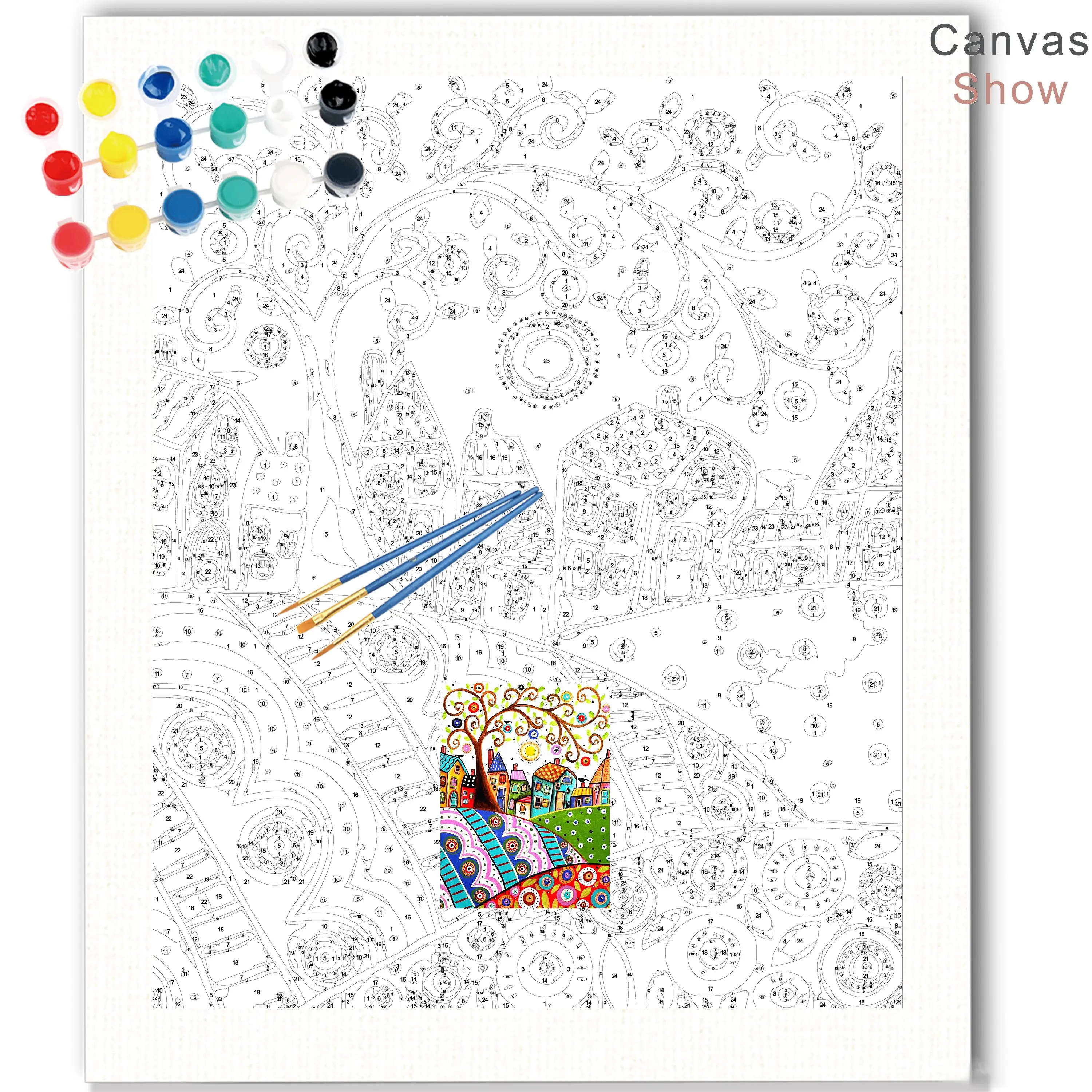 Pintar Con Números Niños NAIMOER 4 Pack Flores Pintura Numerada Con Marco, DIY Pintar Con Numeros Paisaje Adultos Niños Lienzos, Cuadros Por Numeros Decoración Hogar Y Regalo 20x20cm Lienzos Para Pintar Niños