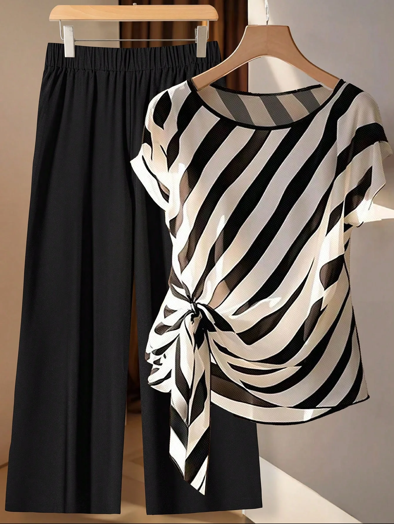Damen Sommer Casual Gestreiftes Ärmelloses Rundhals-Shirt mit Schleife und Plissee