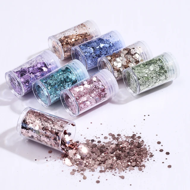 8 Bottles Hot Sales High-Capacity Metallic Colour Nail Glitter Set Nail Accessories Nail Art Decoration