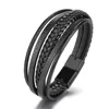 Multilayer Braided Rope Bracelet For Men Stainless Steel Magnetic Leather Strap Bracelet