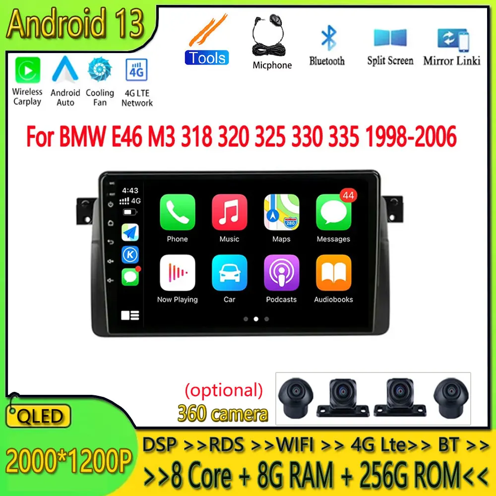 

Android 13 For BMW E46 M3 318 320 325 330 335 1998-2006 Car Radio Multimedia Player Navigation GPS CarPlay BT WIFI NO 2Din DVD