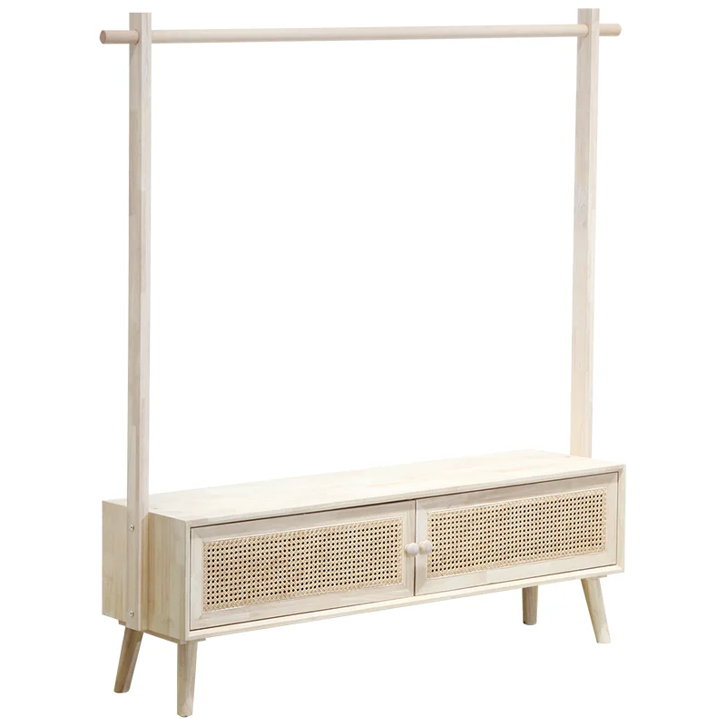 

YY Household Bedroom Coat Rack Log Rattan Home Clothes Rack