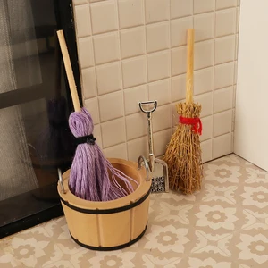 1/12 Dollhouse Mini Broom Mop Shovel Bucket Set Dollhouse Simulation Cleaning Tool Model Dolls House Furniture Accessories