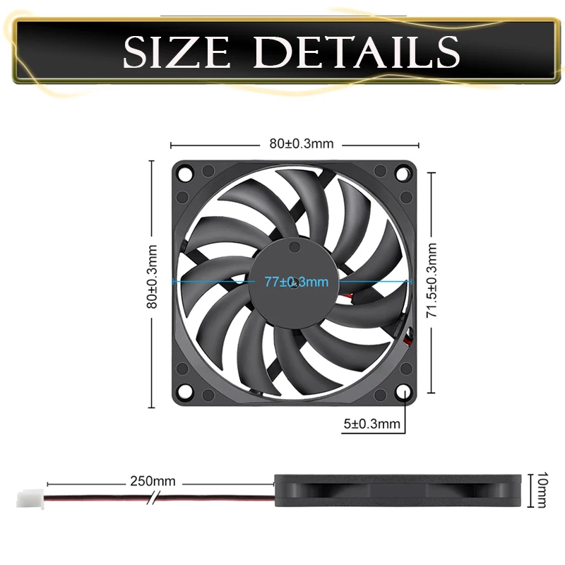 Gdstime-ventilador Axial 80 mm x 80 mm x 10 mm Caixa de Computador Ventilador Cooler Esfera Dupla Usb Pinos Pinos 5v 12v 24v 8cm - Imagem 3