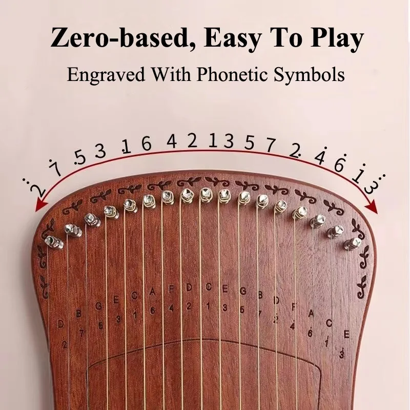 Mini Harp Fingered Stringed Organ 17 Tone Lyre Beech Single Board Style Easy To Use Beginner's Small Instrument Gifts For Kids