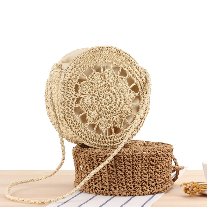 New round shoulder woven bag ins summer beach forest straw bag round cake women's bag