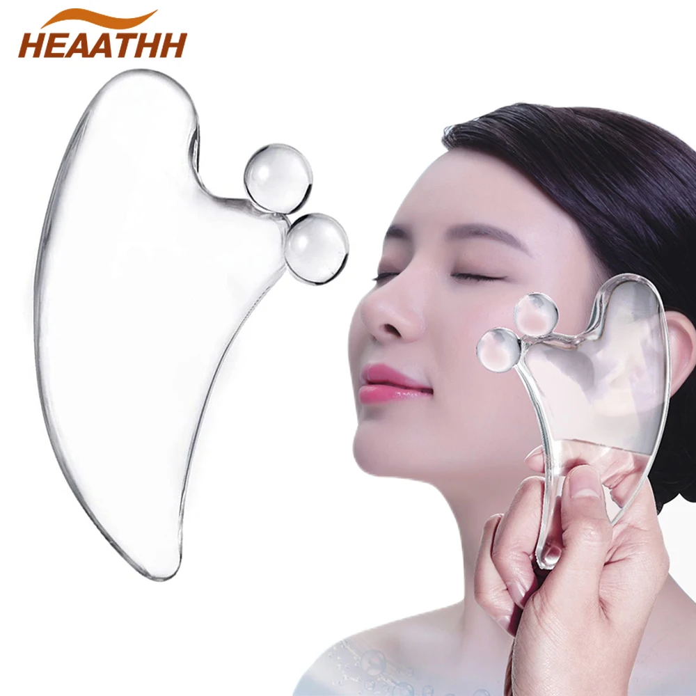 Double Bead Transparent Crystal Facial Massage Tools V Face Gua Sha Board Facial Massage Dredge Meridian Beauty Scraper