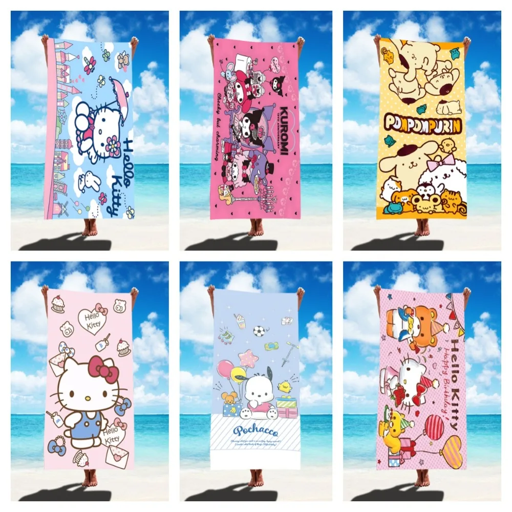 

Sanrio Hellokitty Kuromi Microfiber Blanket Quick Drying Beach Towels Printing Towel Super Absorbent Pool Towel Blanket