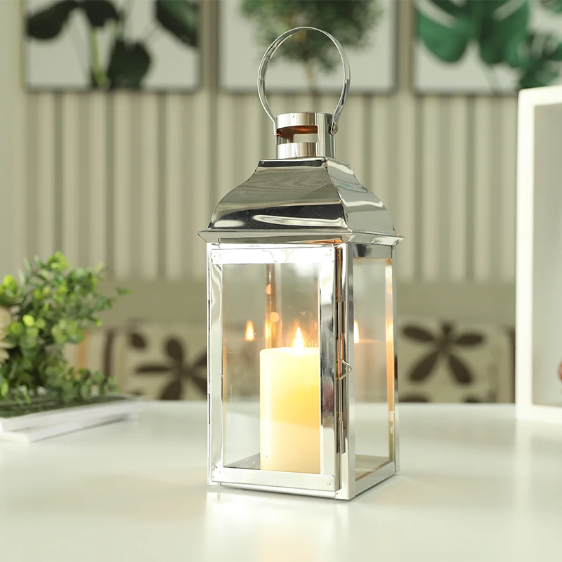 Stainless Steel Candle Holder Silver Lanterns 12.5'' High Candle Lanterns with Glass for Garden Indoor Outdoor Parties Weddings - Image 3
