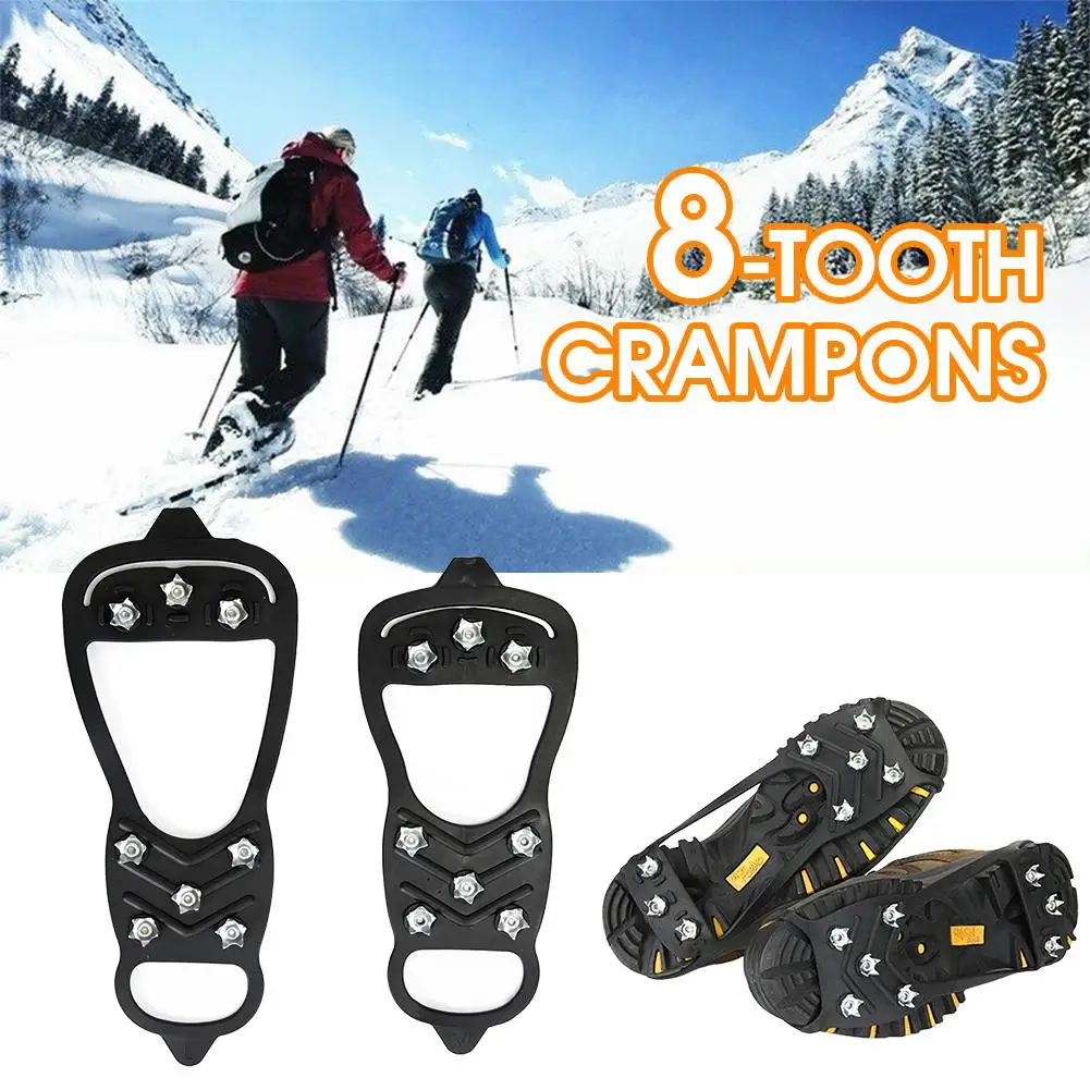 8-Tooth Ice Gripper Spikes for Shoes Anti-Slip Crampons for Winter Outdoor Hiking Mountain Climbing on Ice Snow