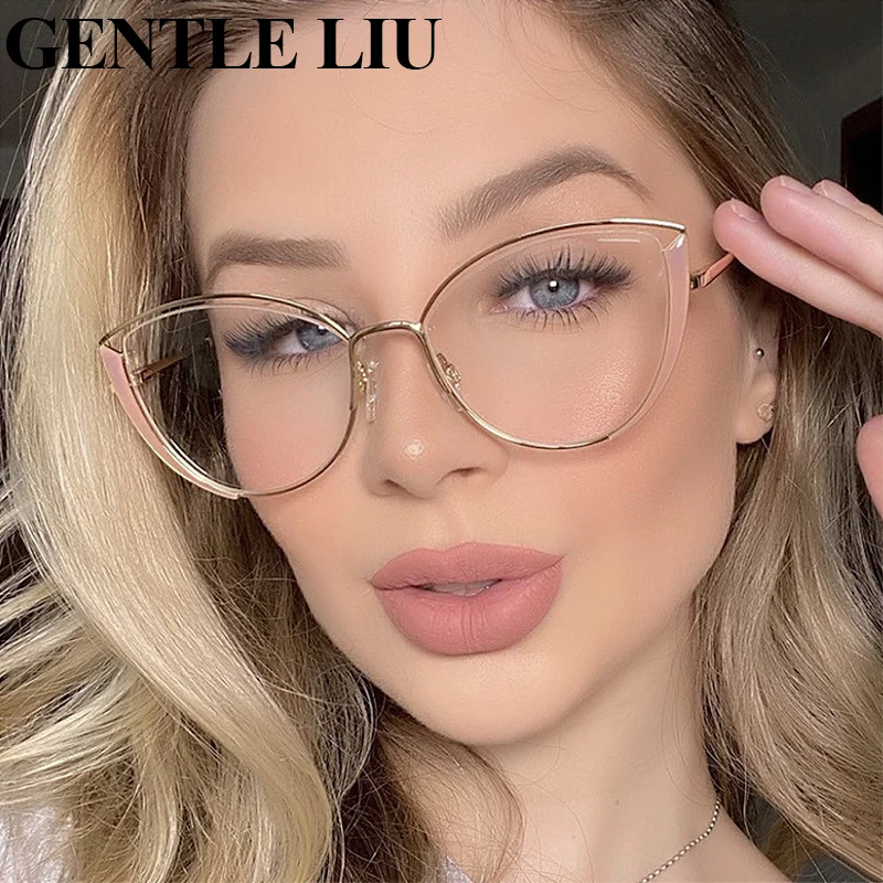 

Hollow Cat Eye Glasses Frame New Anti Blue Light Eyeglasses Women Computer Eyewear Fashion Metal Prescription Optical Frames