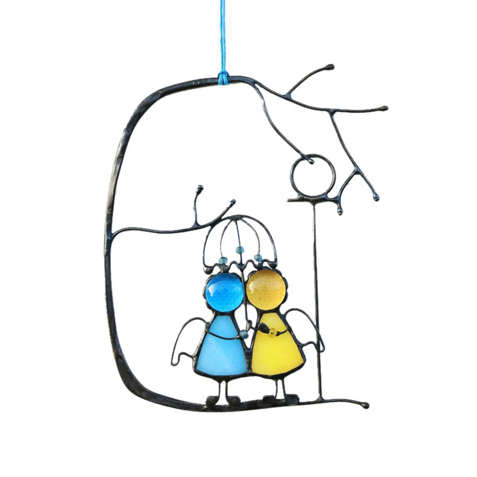 Stained Glass Angels Couple Doll Window Hangings SunCatcher Art Hanging Pendant Wall Door Decoration for Home Ornaments
