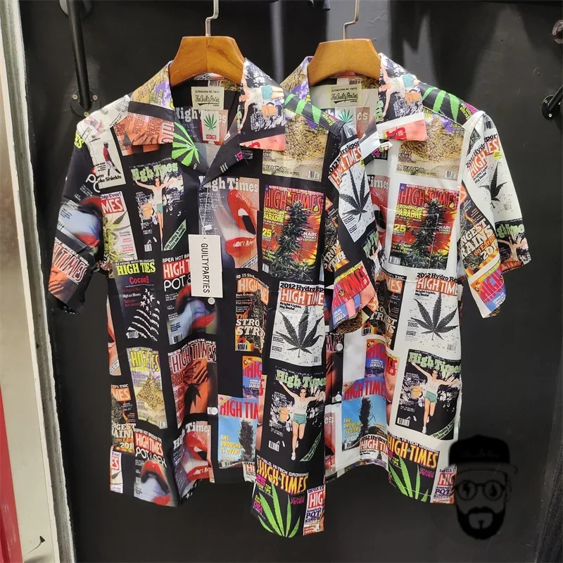 New WACKO MARIA Shirt Music Poster Printed Thin Hawaiian Short Sleeve Shirt men clothing