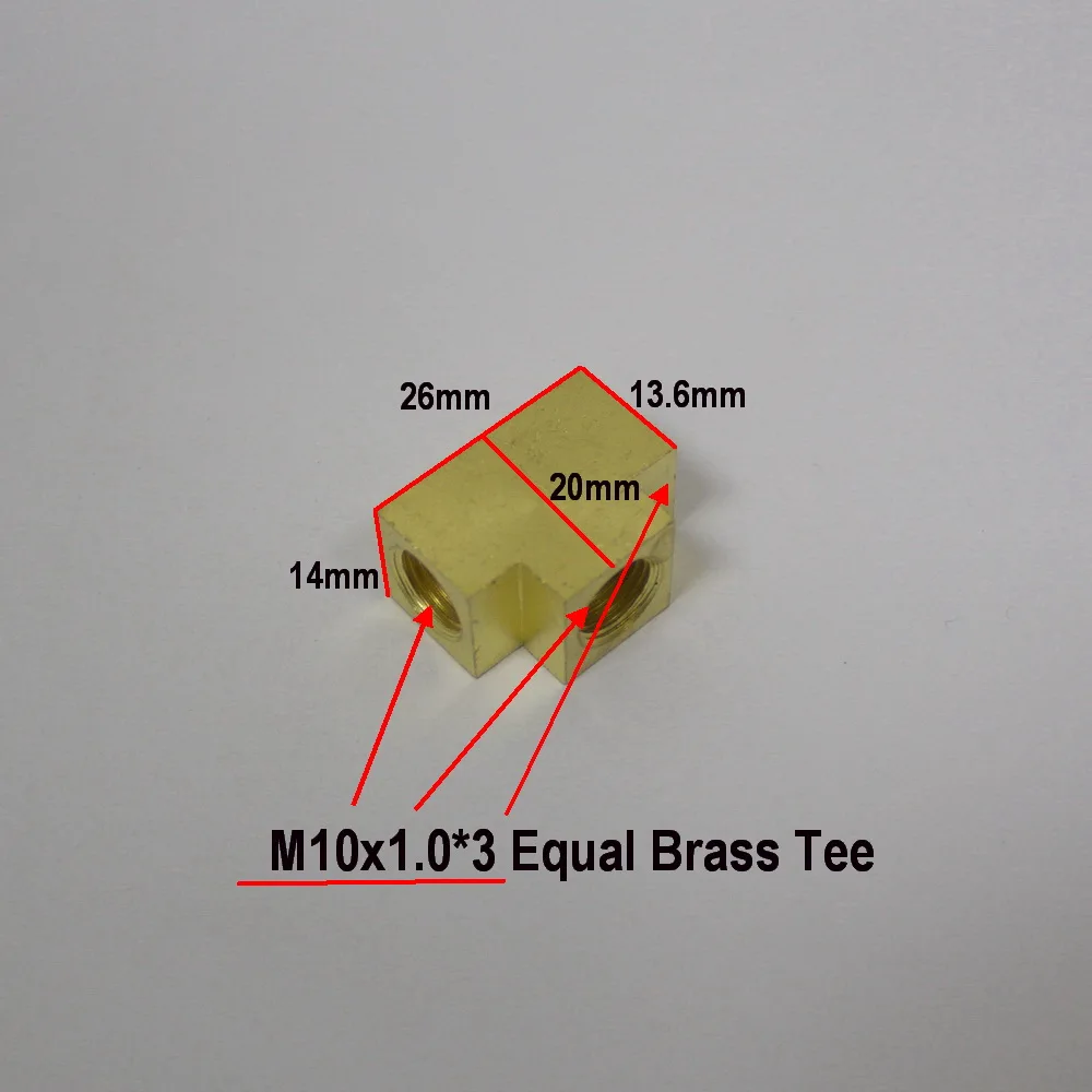 Three Way M10x1 Female Inverted Brass Block Tee Union Adapter Connector For Brake Hose Clutch Oil Line Pipe Tube