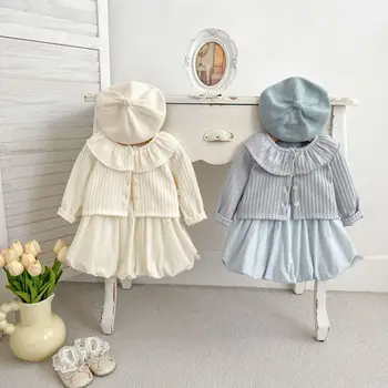 2025 Autumn New Baby Long Sleeve Clothes Set Newborn Cotton Bodysuit + Girls Lapel Cardigan 2pcs Suit Cotton Toddler Outfits