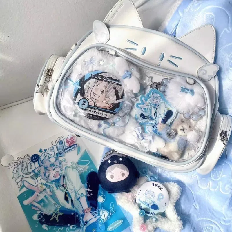 

MBTI Cute Cat Womens Backpack Y2k Lolita Jk White Transparent Casual Student Backpack Exquisite Harajuku Kawaii Leather Ita Bag