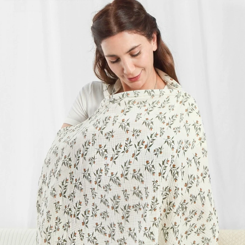 Multifunctional Nursing Cover Nursing Scarf Shawl Poncho for Outside Breathable Cotton Muslin Breastfeeding Cover for Moms