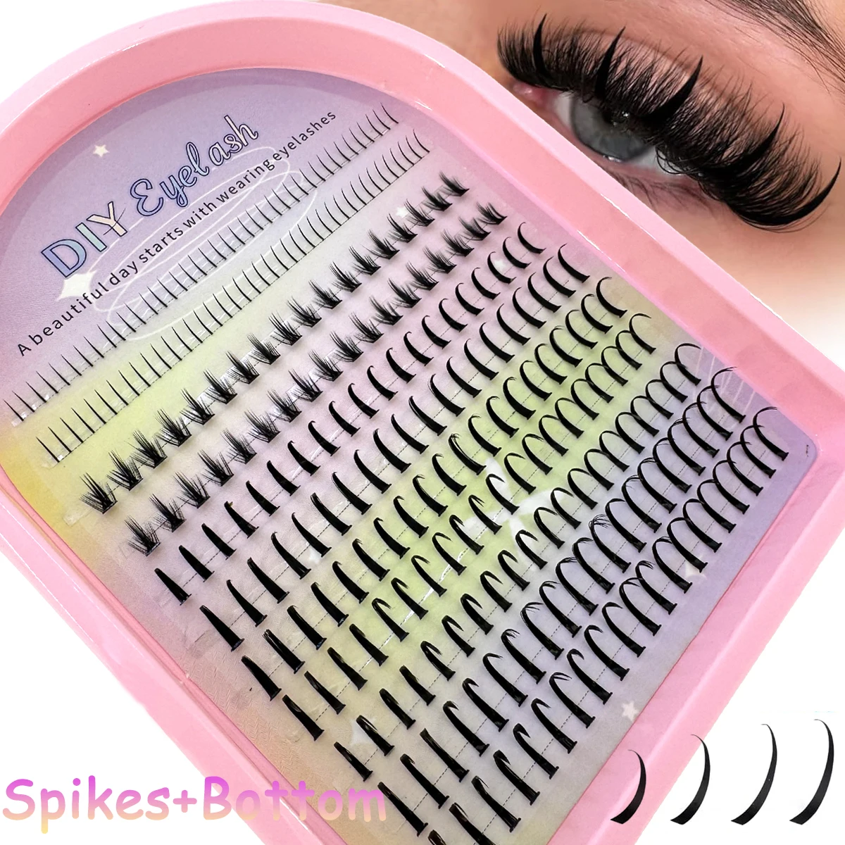 11 Reihen Spikes Wimperncluster mit unteren Wimpern Einzelne Wimpernverlängerungen Manga Vorgefertigte Fächerwimpernverlängerungen Wispy Wimpern