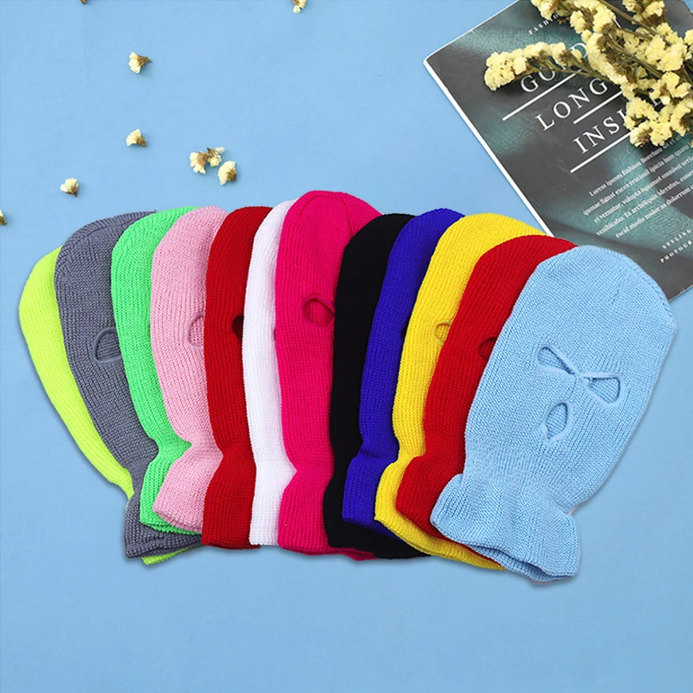 

3 Holes Balaclava Mask Hat Winter Warm Embroidery Full Face Knitted Cycling Ski Snowboard Cap Hip Hop Beanie Gift Men Women