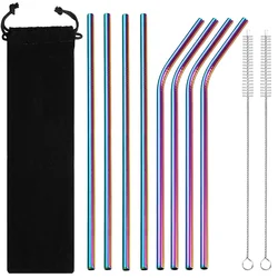 Stainless Steel Drinking Straw Set - 11 Piece Set for Beverages and Parties (Rainbow)