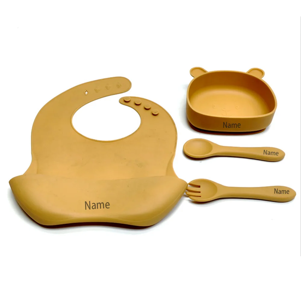 4-Piece Silicone Tableware Set with Free Name Engraving Creative gifts tailored for boys and girls