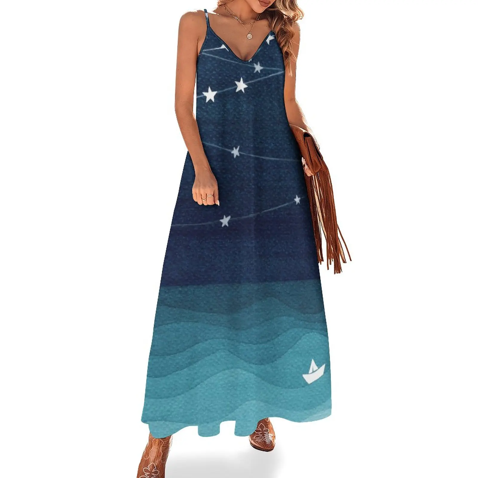 

Garland of stars, teal ocean Sleeveless Dress summer dresses women 2024 Women dresses summer