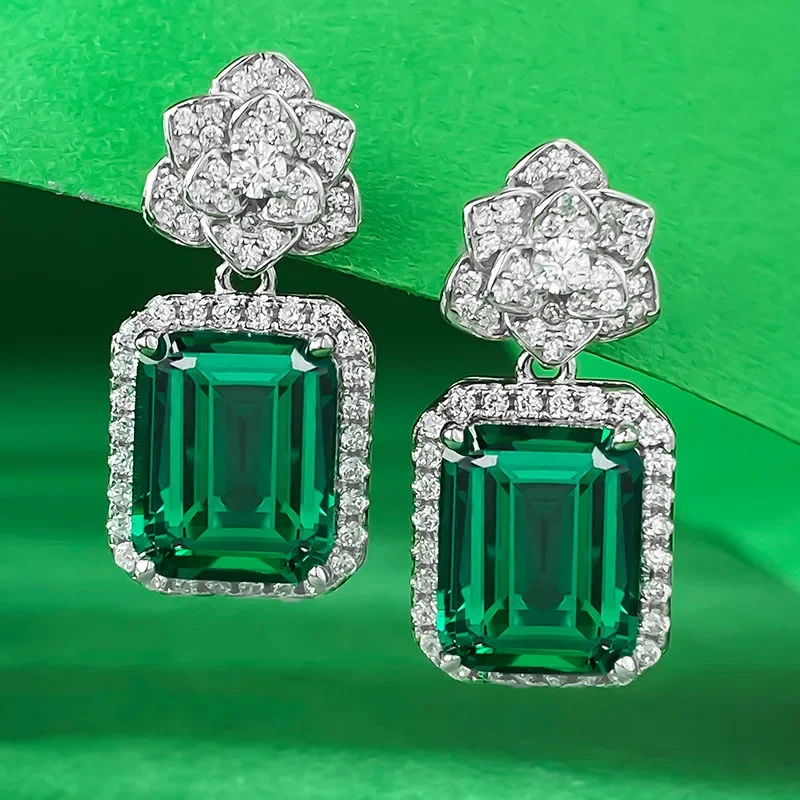 

Charm 4Ct Emerald Diamond Dangle Earring 100% Real 925 Sterling Silver Jewelry Engagement Wedding Drop Earrings for Women Gift