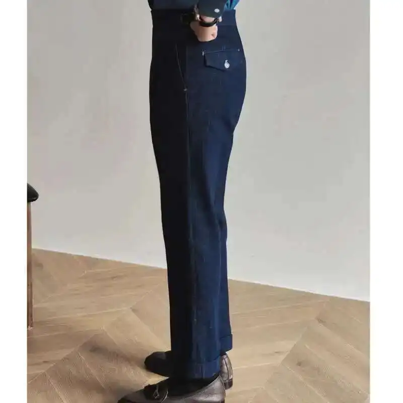 Denim Blue Quality Italy Business Dress Pants Men Office Social Suit Pants Casual Wedding Groom Trouser Pantaloni Uomo Casual
