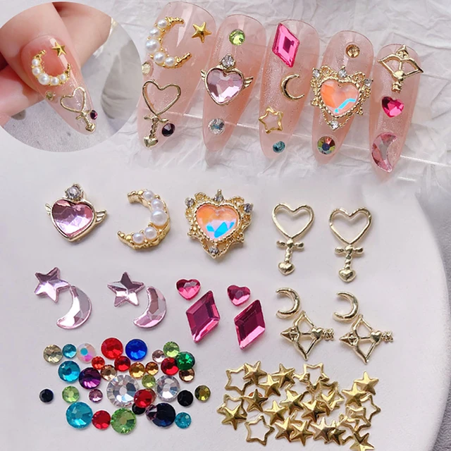 3D Star Moon Nail Charms Mixed Sailor Girls Nail Rhinestones Moon Stars Heart  Nail Gems Colorful Crystals Rhinestones for Nails - AliExpress