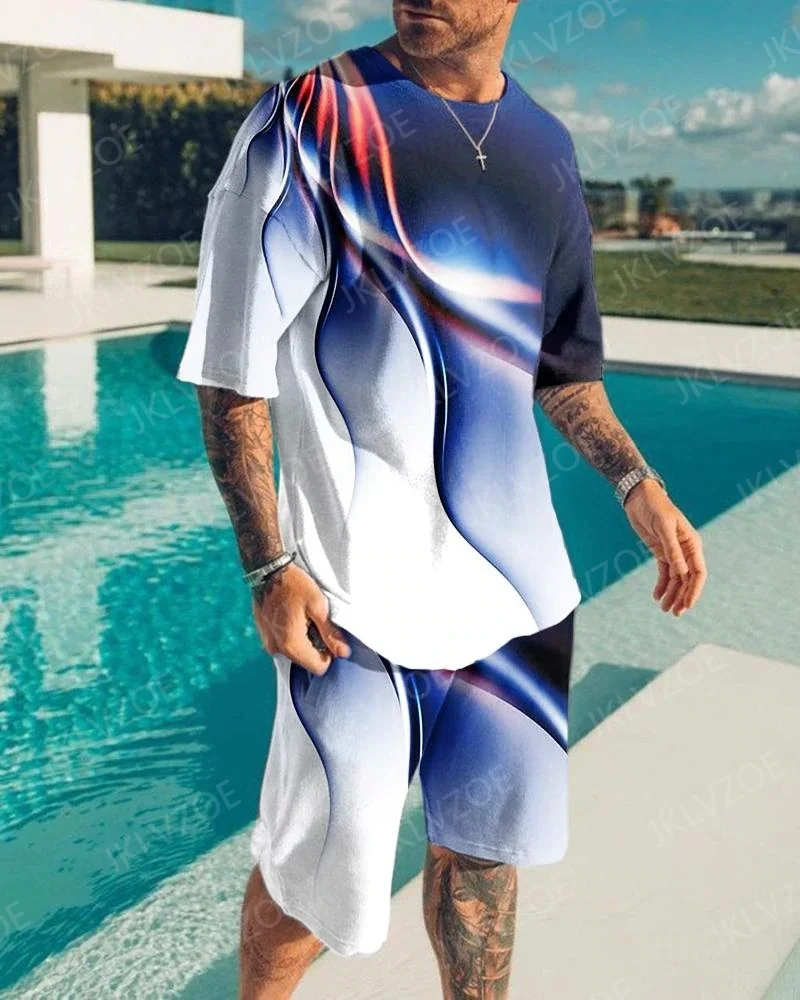 

Men's Tracksuits Summer Tshirt Beach Shorts Plus Size 2 Piece Sets Causal Sportswear Shirt Breathable Male Suit Clothing Outfits
