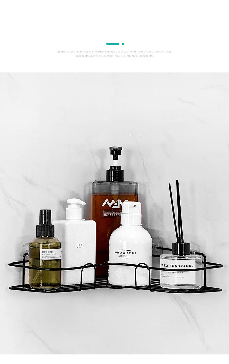Bathroom shelf with skincare and bathroom essentials neatly set