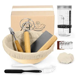 Sourdough Starter Kit with Glass Jar and Rattan Proofing Basket - Artisan Bread Fermentation Set (Sourdough Kits)