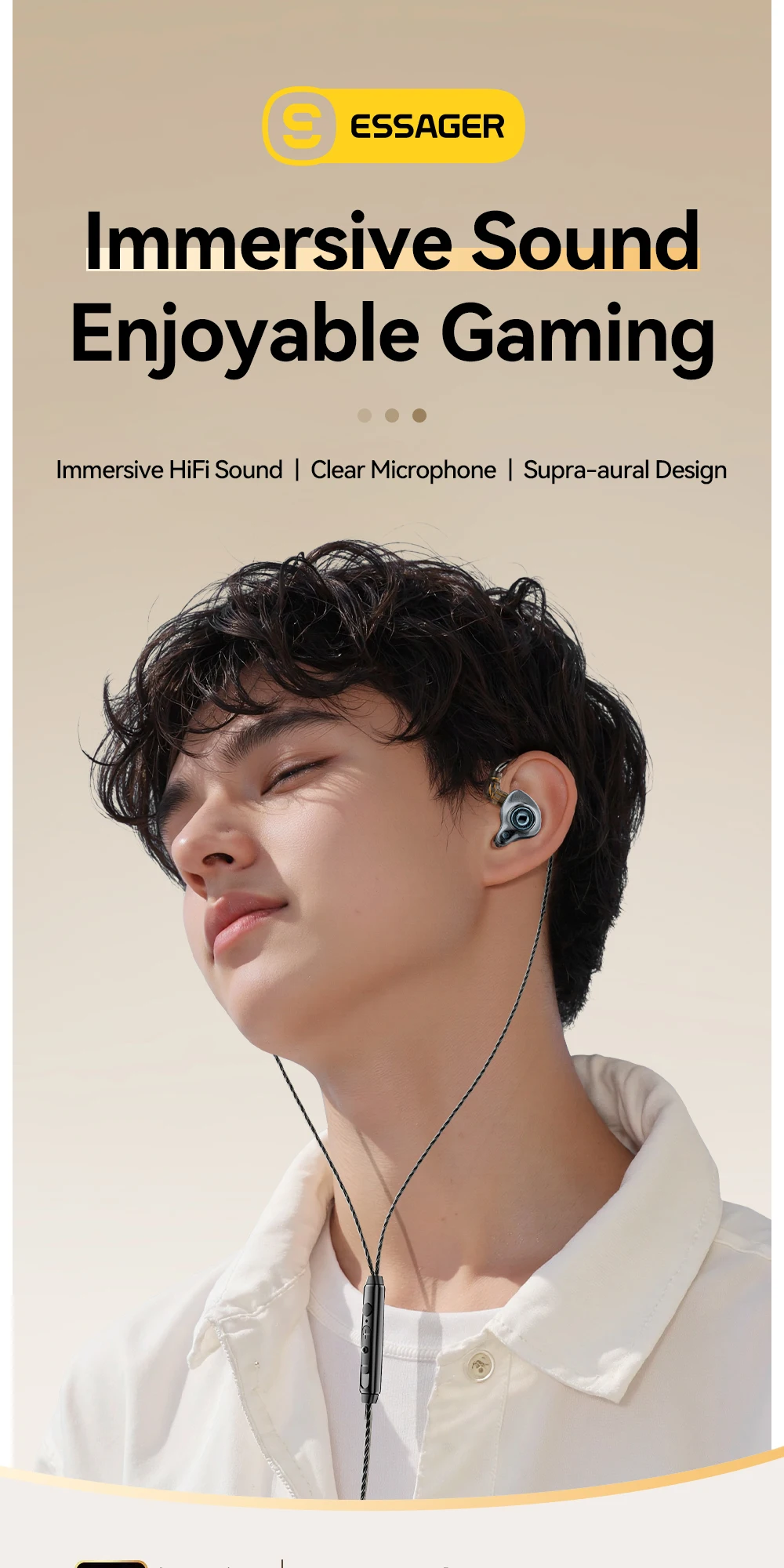 USB Type C 3.5mm Game Wired Earphones In Ear HiFi Headphones Bass Stereo Game Mu