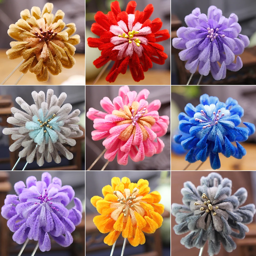 

Qing Dynasty Qitou Hair Flower Hairpin Hanfu Princess Headpiece Accessories Pink Red Blue Vintage Photography