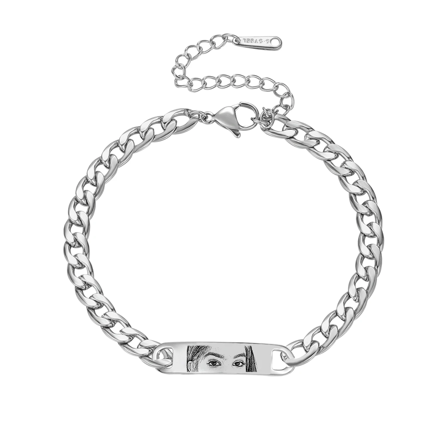 Custom Engraved Eye Image Pendant Bracelet - Personalized Jewelry Gift