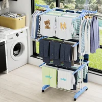 Clothes Rack, 4-Tier Foldable Drying Rack, Movable cloth drying stand with 4 castors. Stainless Steel Laundry Drying Rack 2