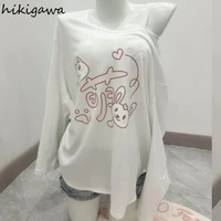 Y2k Tops Japanese T Shirts for Women Cartoon Long Sleeve Summer Tees Casual Fashion Camisetas See Through Off Shoulder T-shirt