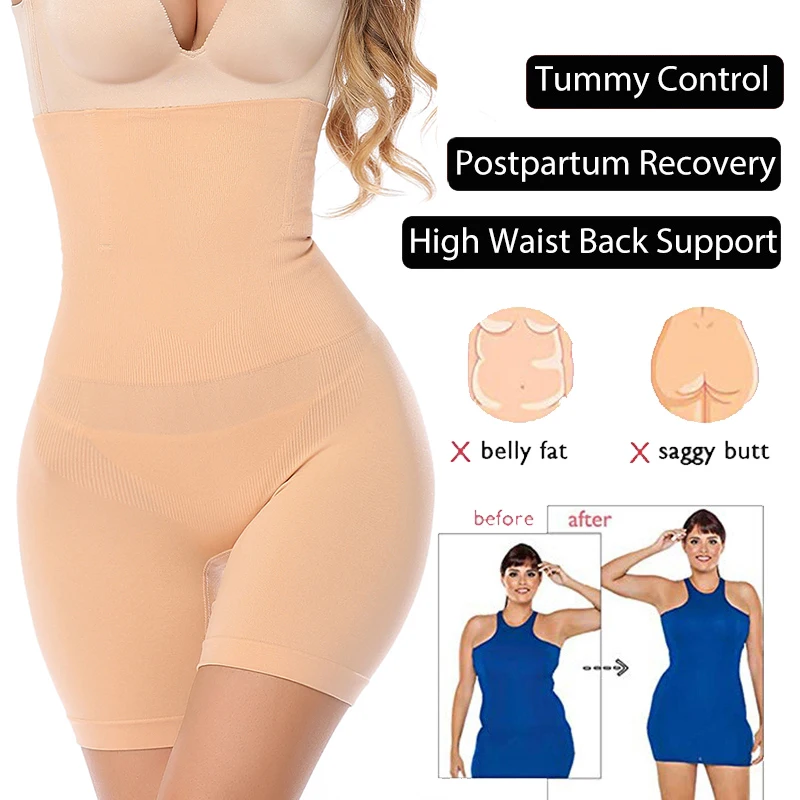 Lilvigor High Waisted Body Shaper Boyshorts Tummy Control Waist Slimming  and Back Smoothing Shapewear With Anti-Slip Strip On Waist for Women Plus