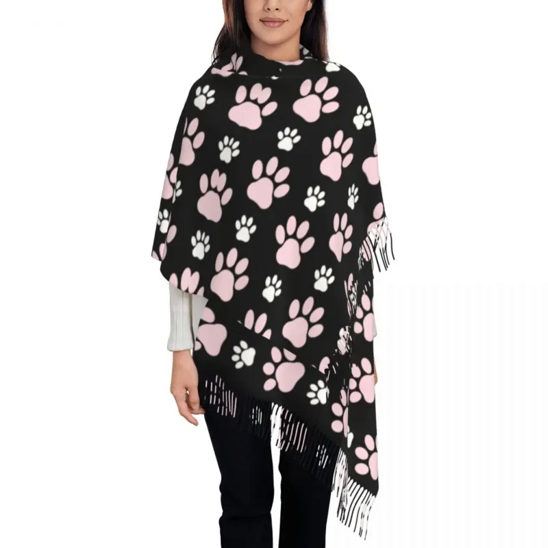 

Lady Long Pretty Pattern Of Pink Paws Paw Scarves Women Winter Thick Warm Tassel Shawl Wraps Cute Animal Dog Lover Scarf