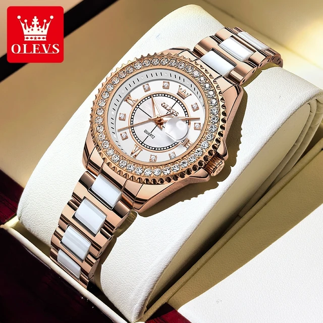 OLEVS 3685 Women Quartz Watch Luxury Diamond Ceramic Watch Brand Original Waterproof Women Exquisite Commemorative Gift Watch