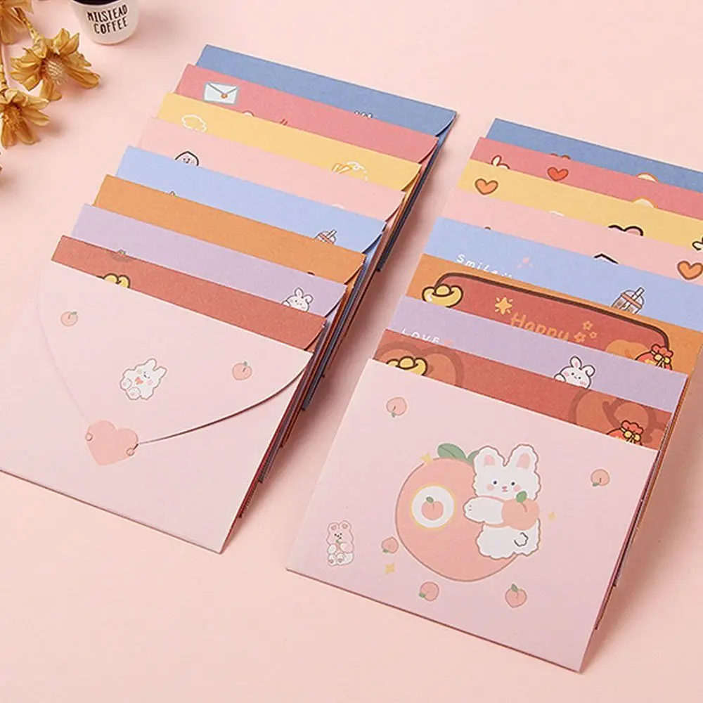 Ins Blessing Thank Envelope Bear Rabbit Cartoon Decoration Letter Paper Foldable Beautiful Cartoon Greeting Card 10pcs mixed design hollow blessing folding card gift message card set diy decoration holiday greeting card envelope