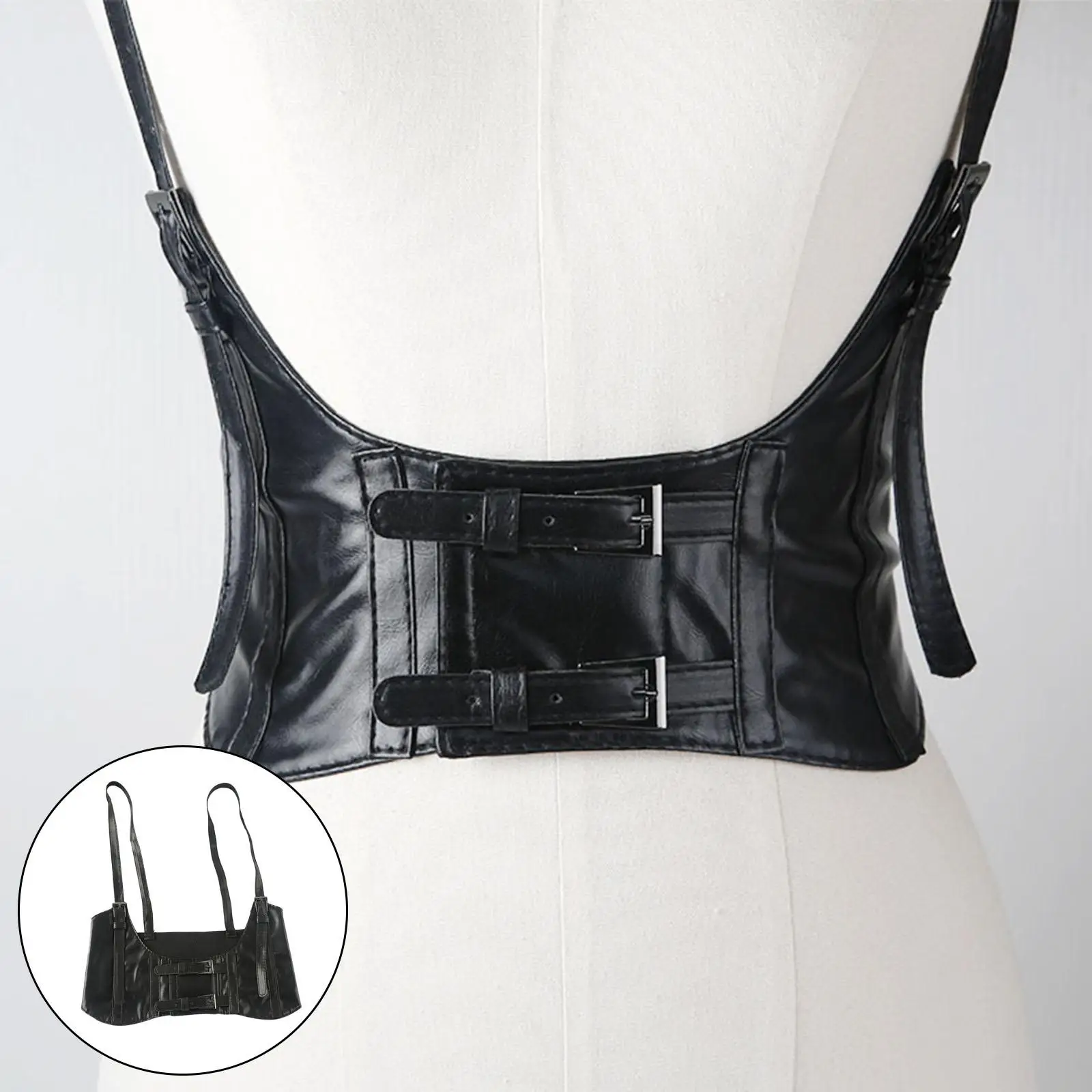 Women\'s Waist Belt Underbust Corset PU Leather Adjustable Punk Cummerbund Corset Wide Belt Dress Costume Waistband Cincher