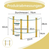 Table basse moderne à 2 niveaux en verre avec pieds en métal doré, robuste, spacieuse, minimaliste, meubles de luxe pour salon 4