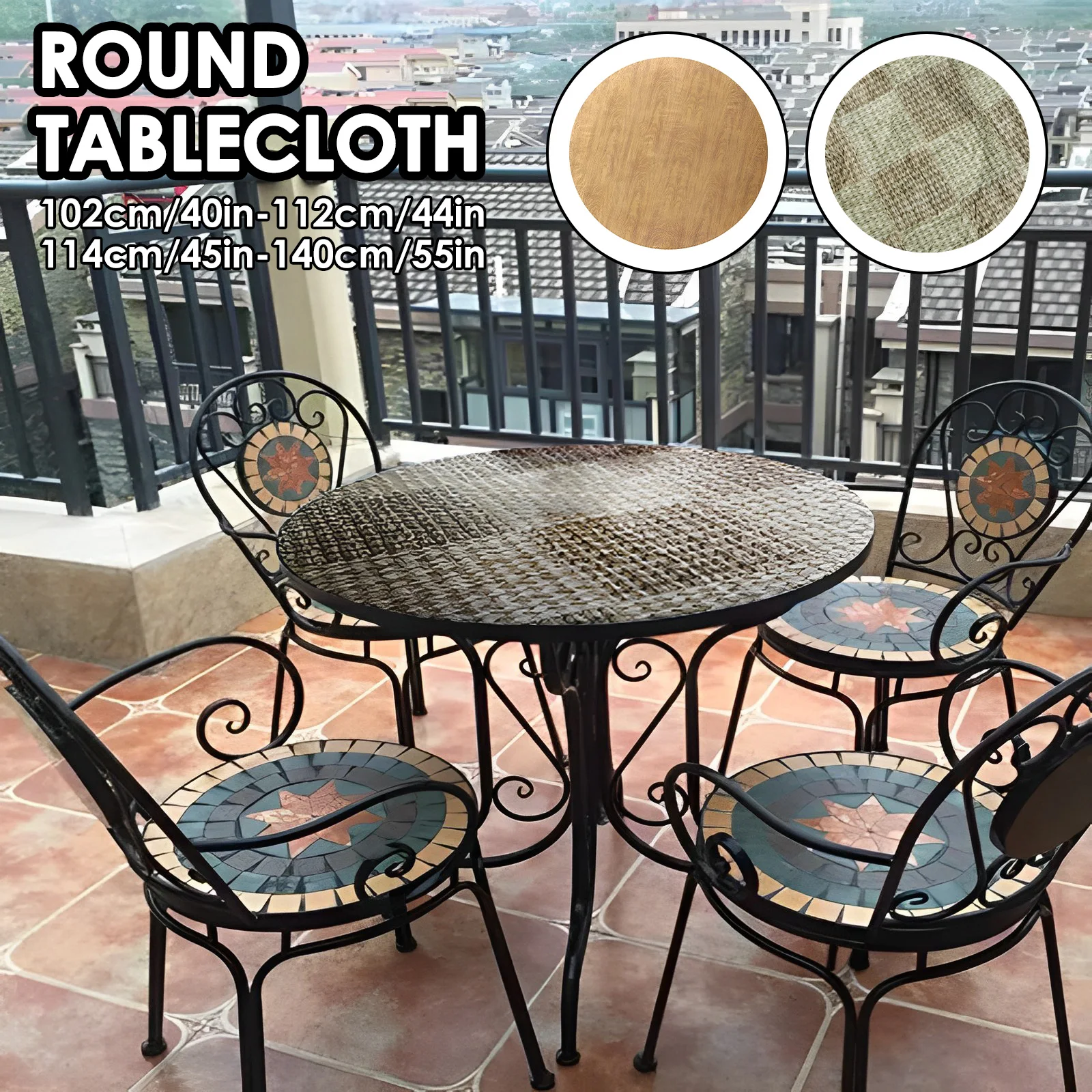 

Round Table Cloth Waterproof Farmhouse Table Cover Decorative Wood/Woven Texture Tabletop Protection Cloth Rustic Tablecloth