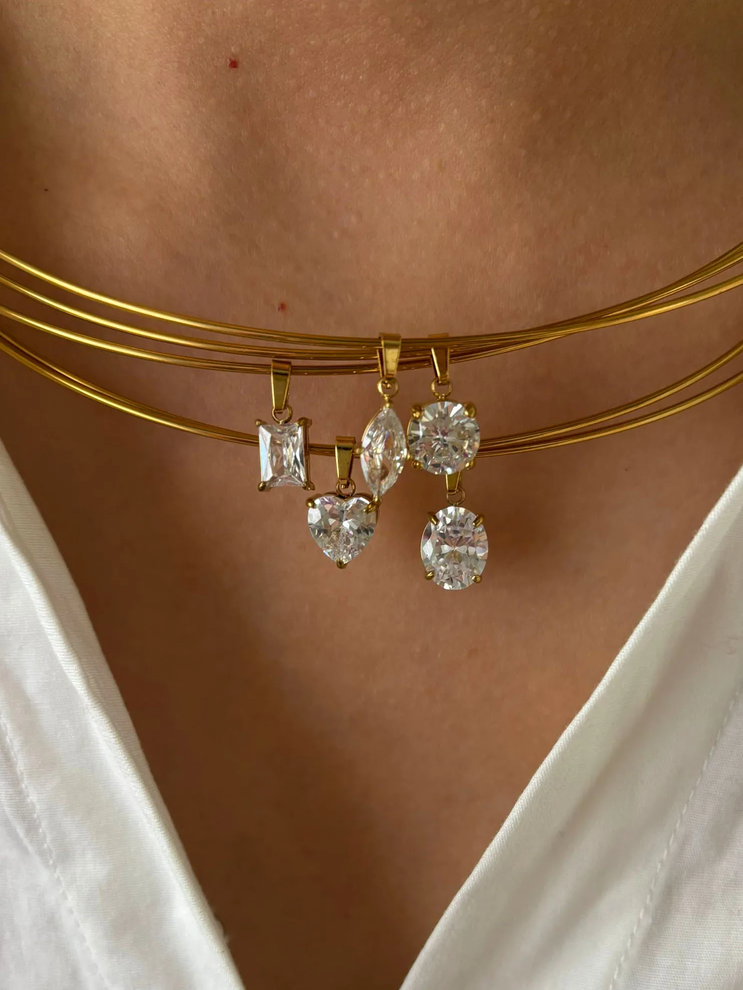GHIDBK Statement 5 Designs Sparkling AAAA Zircon Pendant Necklace For Women Stainless Steel Choker Necklace Trendy Daily Jewelry