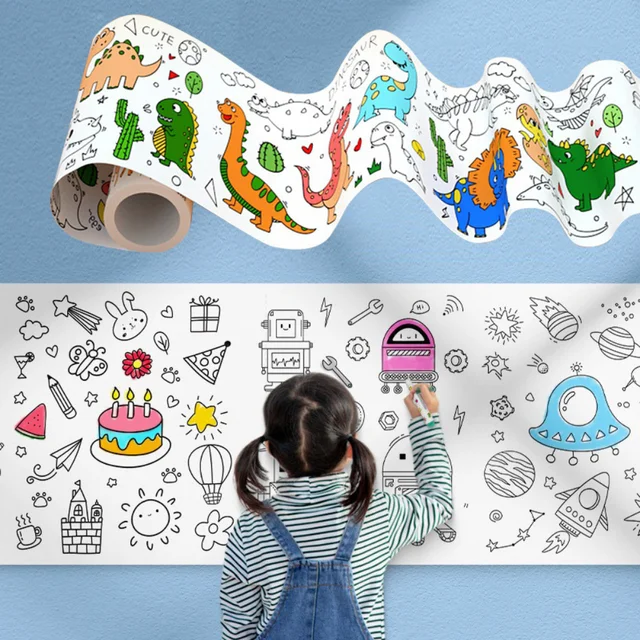 300CM DIY Drawing Roll Sticky Color Filling Paper Graffiti Scroll Coloring Roll Kids DIY Painting Educational Toys For Children 1