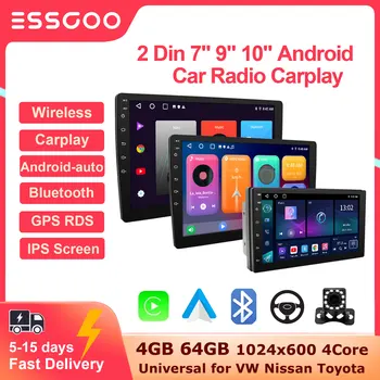 ESSGOO 2 Din Radio de coche Carplay Android Auto 7 9 10 pulgadas 4G 64G reproductor Multimedia Universal DSP FM RDS AHD GPS WIFI Autoradio 1